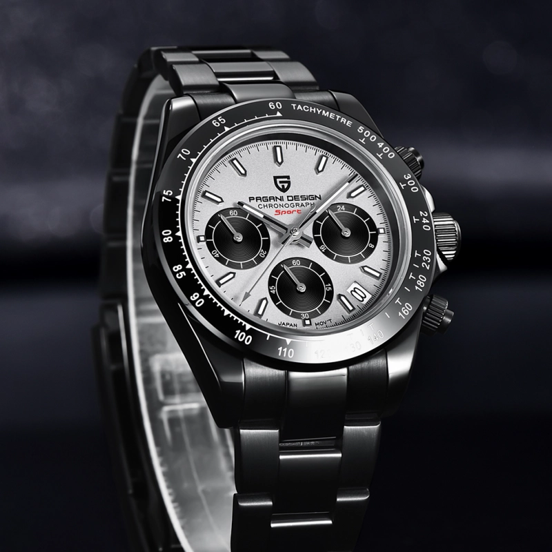 PAGANI DESIGN Blue Men's Quartz Watches Daytona Homage Wrist Watch with Seiko VK63 Movement Sapphire Ceramic Bezel Waterproof Stainless Steel Strap