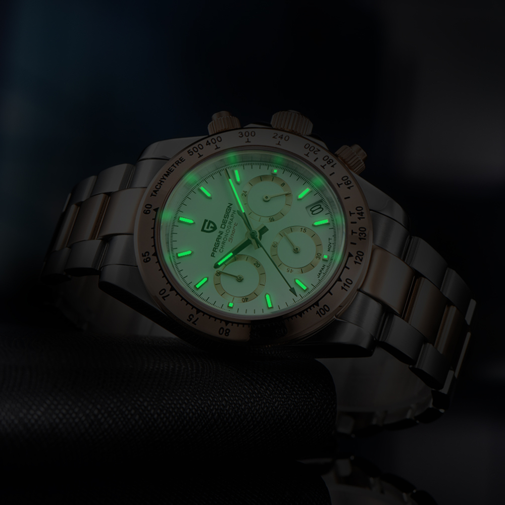 PAGANI DESIGN PD-1644 Men's Quartz Watches Chronograph Sports Wrist Watch with VK63 Movement Sapphire Glass Waterproof Stainless Steel Strap Ceramic Bezel