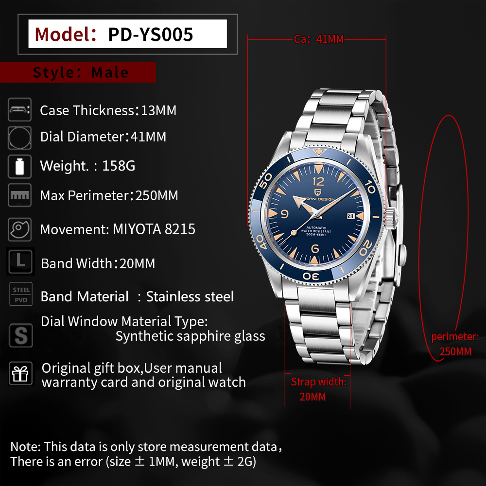 PAGANI DESIGN New Men's Automatic Watches Mechanical Seamaster Homage Wristwatch Classic Retro 200m Waterproof Business Sports Watches