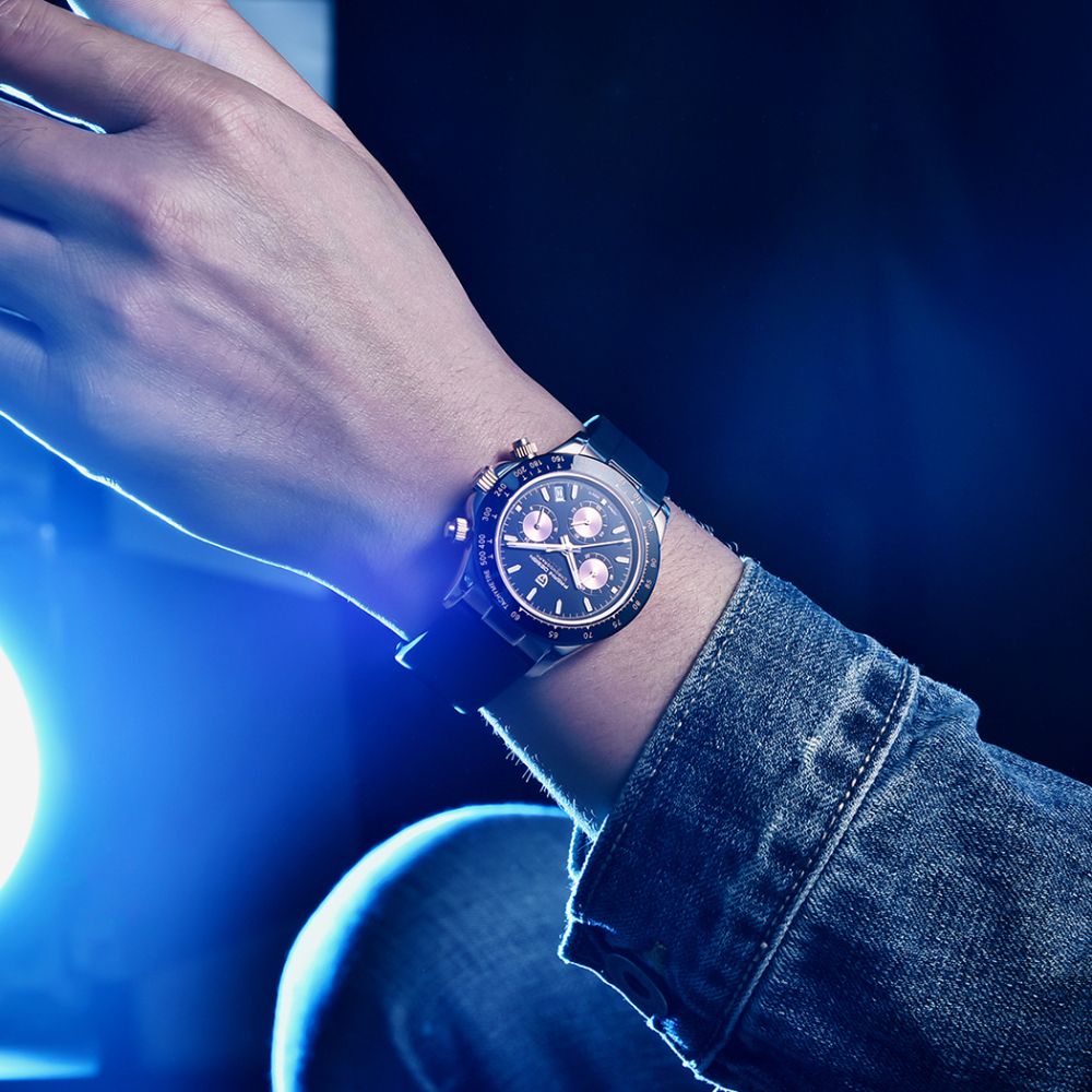 PAGANI DESIGN PD-1664 Men's Quartz Watches Sports Chronograph Men's Wrist Watch with VK63 Movement Silicone Watchband