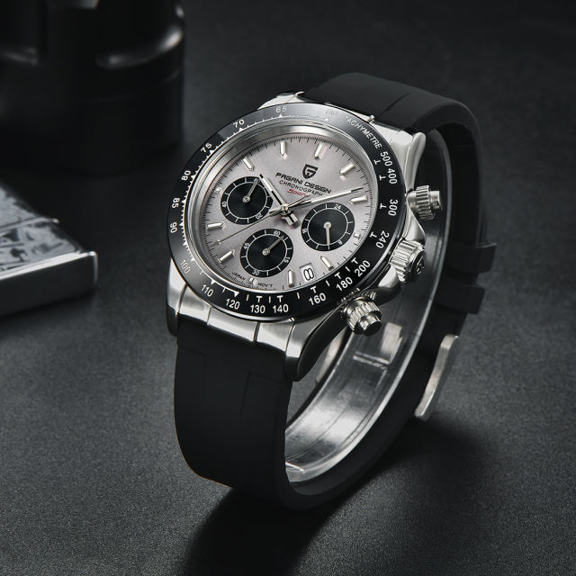 PAGANI DESIGN Men's Quartz Watches Sports Chronograph Men's Wrist Watch with Seiko VK63 Movement Silicone Watchband 1664