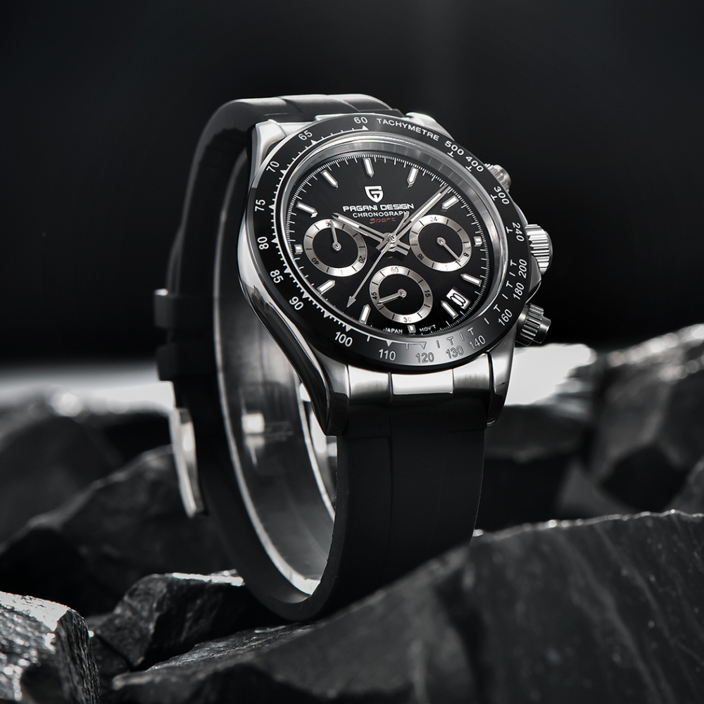 PAGANI DESIGN PD-1664 Men's Quartz Watches Sports Chronograph Men's Wrist Watch with VK63 Movement Silicone Watchband