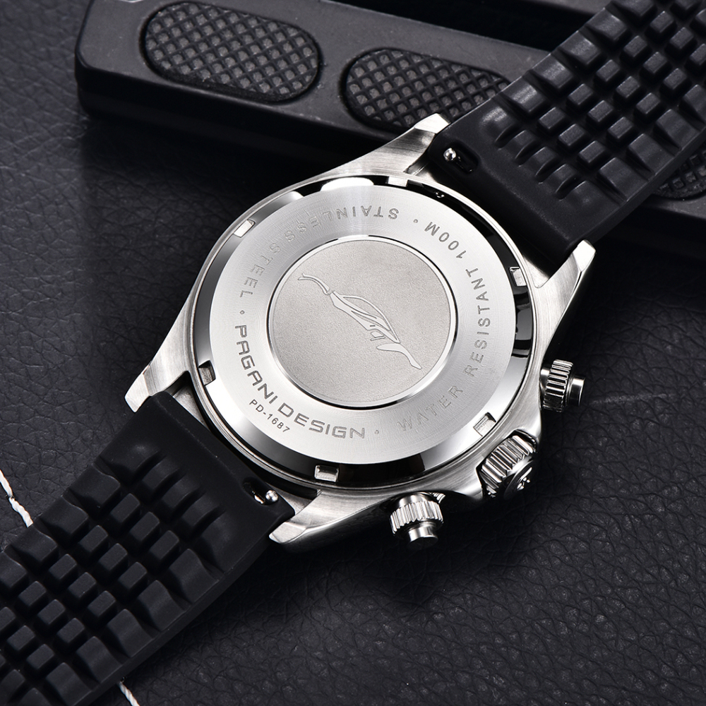 PAGANI DESIGN PD-1664 Men's Quartz Watches Sports Chronograph Men's Wrist Watch with VK63 Movement Silicone Watchband