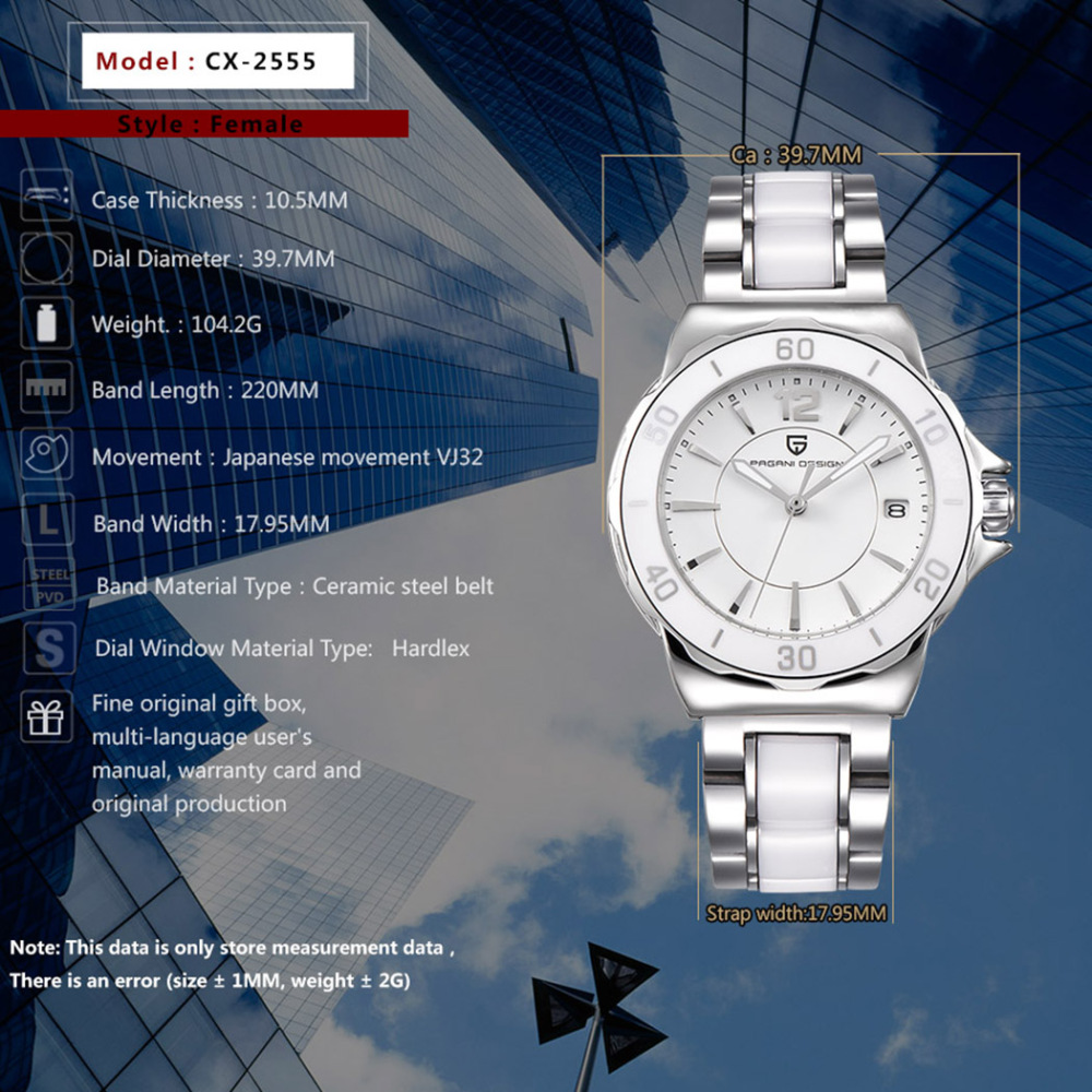 PAGANI DESIGN Women's Quartz Watches Ladies High Quality Ceramic Bracelet Women Watch Famous Luxury Brand Fashion Wrist Watches for Women