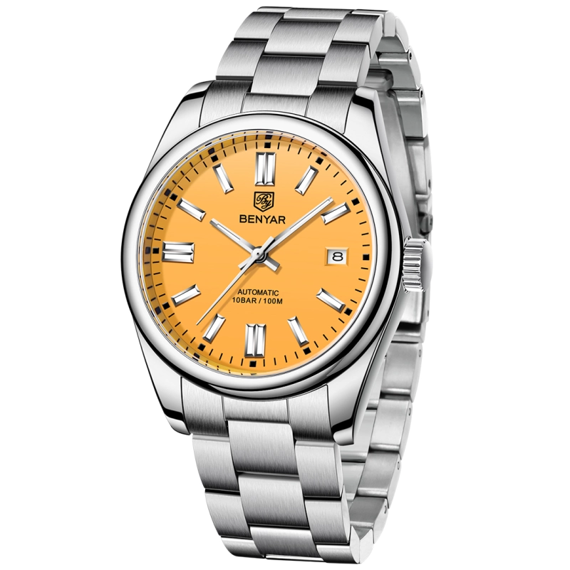 BENYAR Men's Automatic Watches full Steel Luxury Casual Business Wrist Watch for Men Sea-gull ST6 Mechanical Synthetic Glass Wristwatch