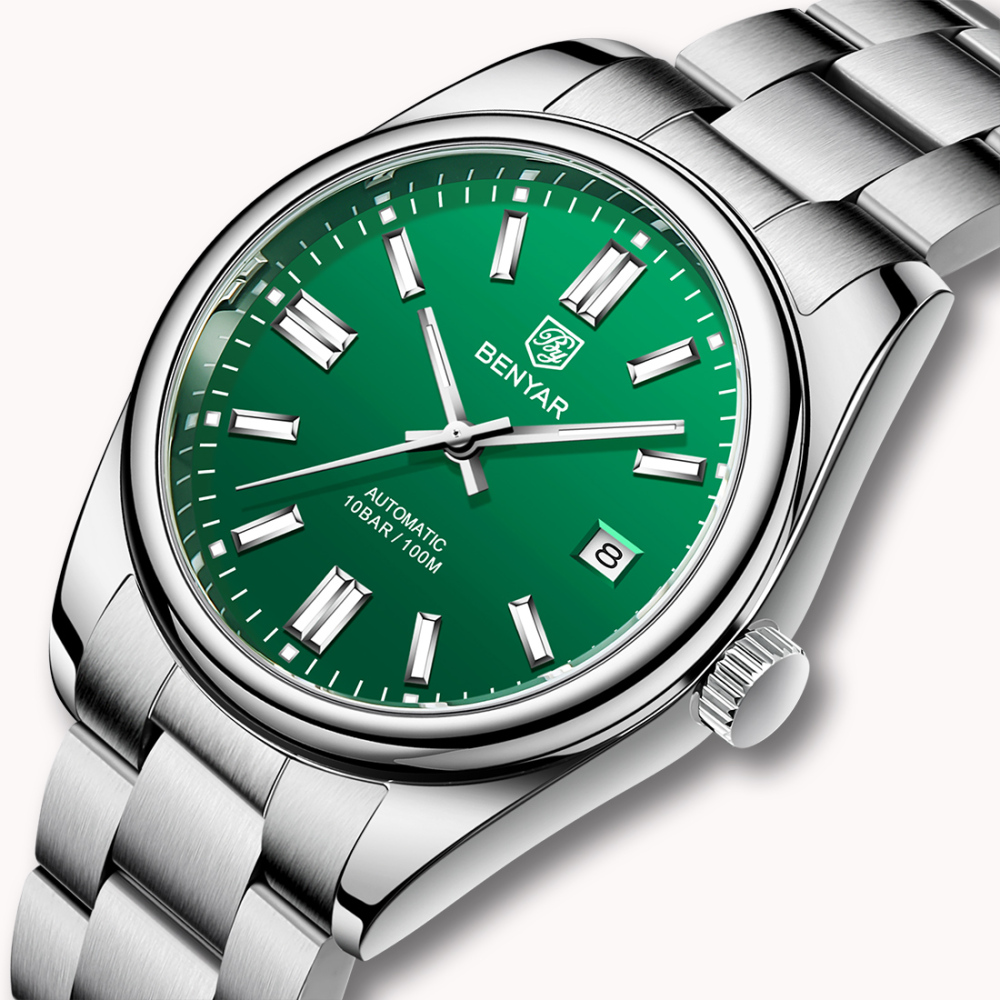BENYAR Men's Automatic Watches full Steel Luxury Casual Business Wrist Watch for Men Sea-gull ST6 Mechanical Synthetic Glass Wristwatch