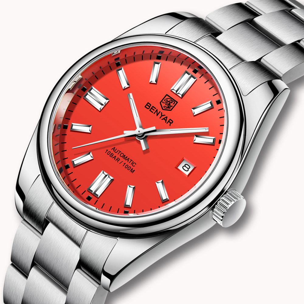 BENYAR Men's Automatic Watches full Steel Luxury Casual Business Wrist Watch for Men Sea-gull ST6 Mechanical Synthetic Glass Wristwatch