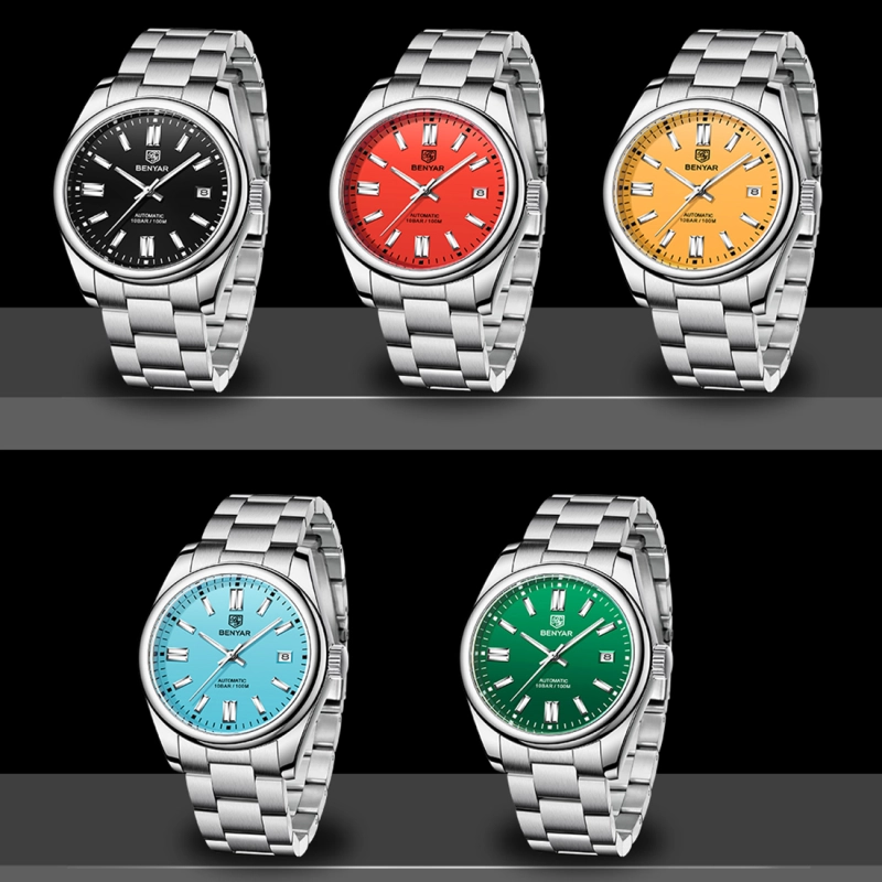 BENYAR Men's Automatic Watches full Steel Luxury Casual Business Wrist Watch for Men Sea-gull ST6 Mechanical Synthetic Glass Wristwatch