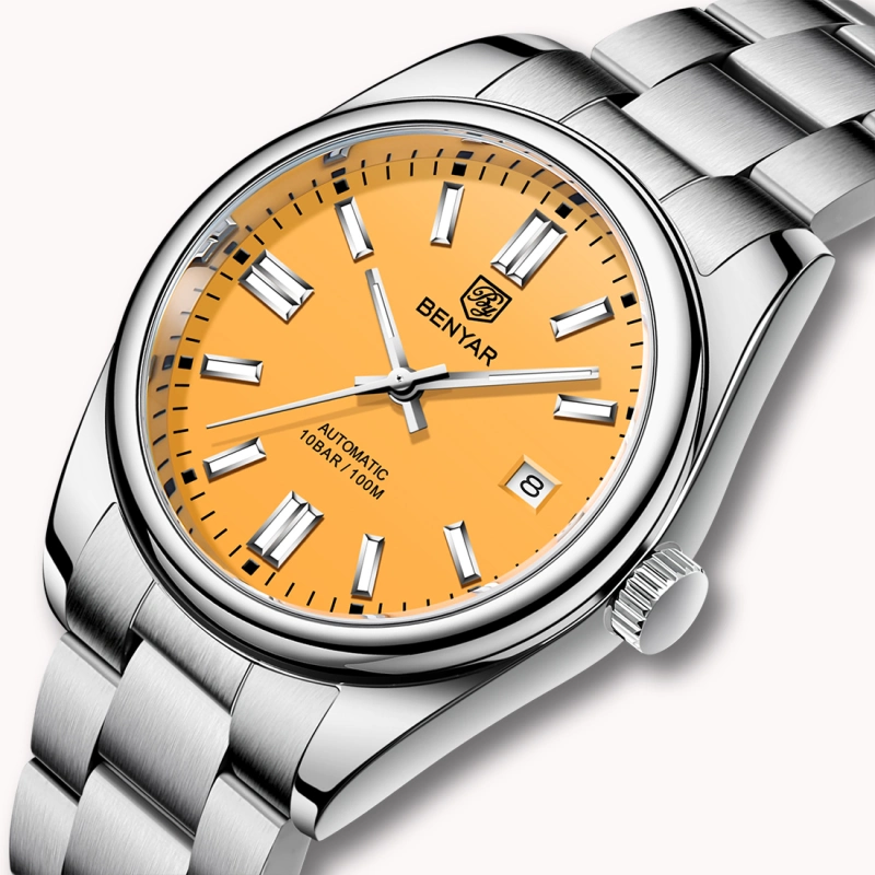 BENYAR Men's Automatic Watches full Steel Luxury Casual Business Wrist Watch for Men Sea-gull ST6 Mechanical Synthetic Glass Wristwatch