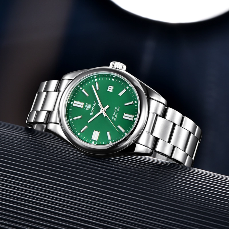 BENYAR Men's Automatic Watches full Steel Luxury Casual Business Wrist Watch for Men Sea-gull ST6 Mechanical Synthetic Glass Wristwatch