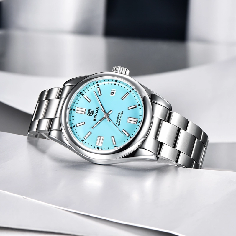 BENYAR Men's Automatic Watches full Steel Luxury Casual Business Wrist Watch for Men Sea-gull ST6 Mechanical Synthetic Glass Wristwatch