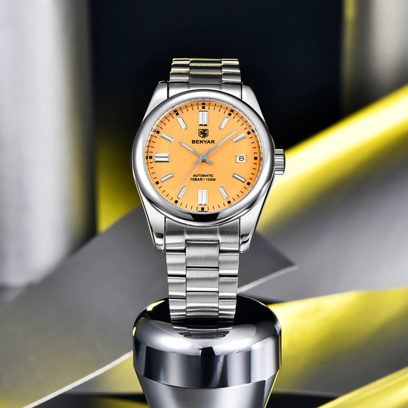 BENYAR Men's Automatic Watches full Steel Luxury Casual Business Wrist Watch for Men Sea-gull ST6 Mechanical Synthetic Glass Wristwatch
