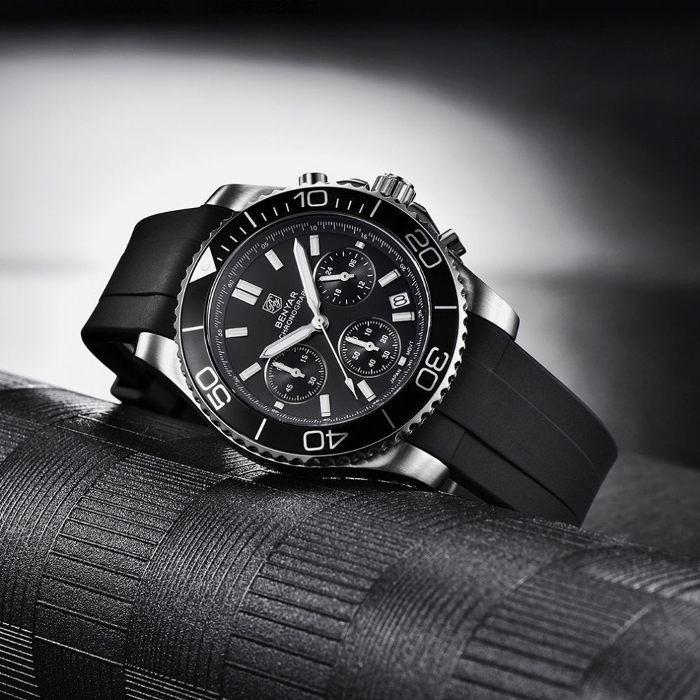 BENYAR Men's Watches New Release Chronograph Sports Business Stainless Steel Top Luxury Wrist Watch for Men Silicone Watchband