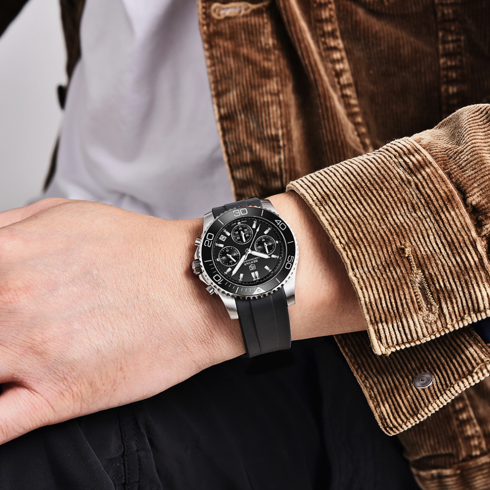 BENYAR Men's Watches New Release Chronograph Sports Business Stainless Steel Top Luxury Wrist Watch for Men Silicone Watchband