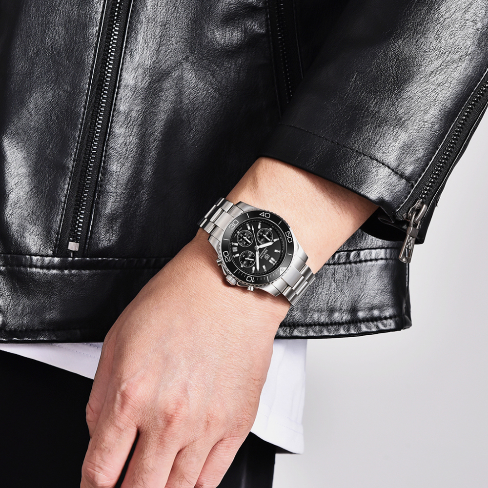 BENYAR Men's Watches New Release Chronograph Sports Business Stainless Steel Top Luxury Wrist Watch for Men Silicone Watchband