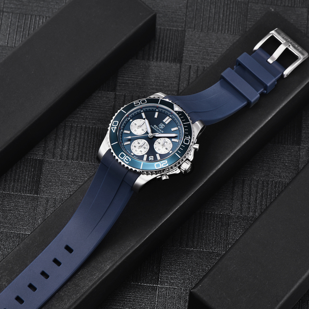 BENYAR Men's Watches New Release Chronograph Sports Business Stainless Steel Top Luxury Wrist Watch for Men Silicone Watchband