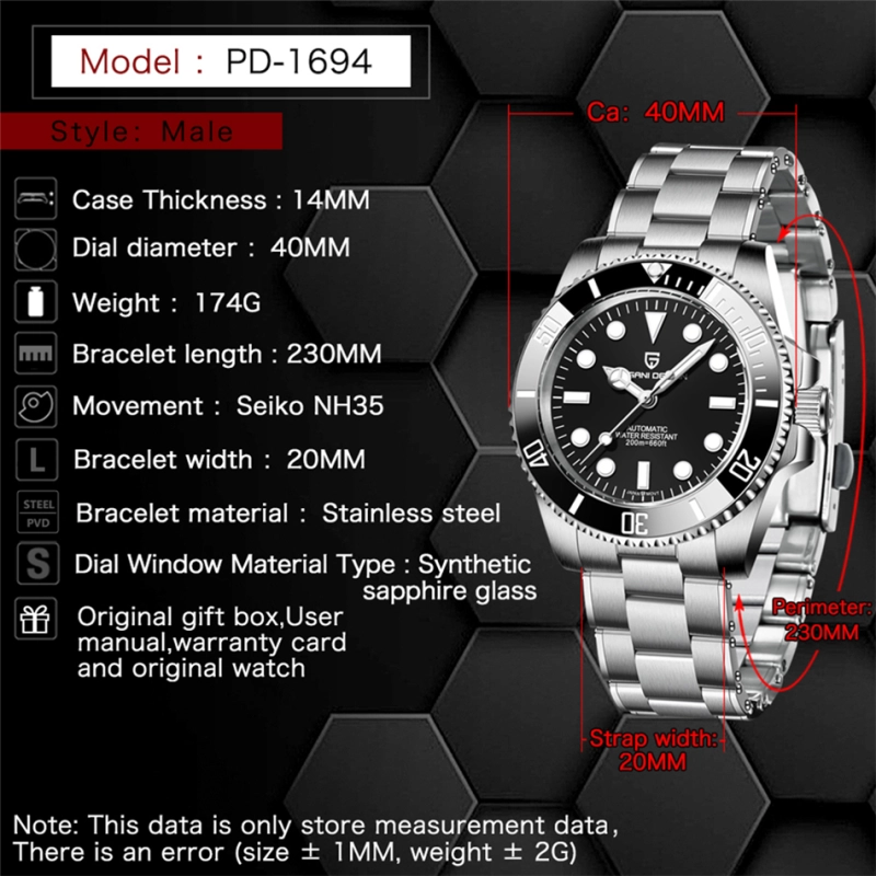 PAGANI DESIGN Automatic Men's Watches Super Luminous Stainless full Steel SEIKO NH35A Mechanical Wristwatches Ceramic Bezel Sapphire Glass Watch Men