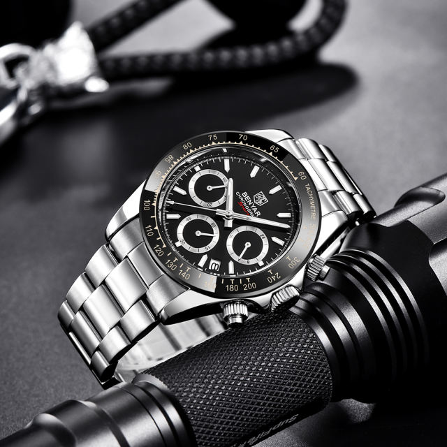 BENYAR Luxury Men's Watches Business Chronograph Stainless Steel Men Quartz Wristwatches Sports Fashion Diver Watch for Men
