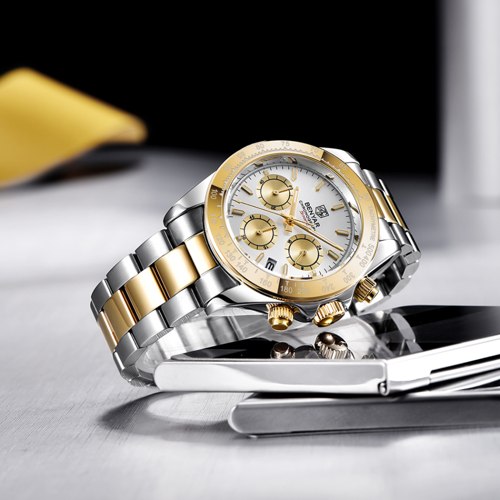 BENYAR Luxury Men's Watches Business Chronograph Stainless Steel Men Quartz Wristwatches Sports Fashion Diver Watch for Men