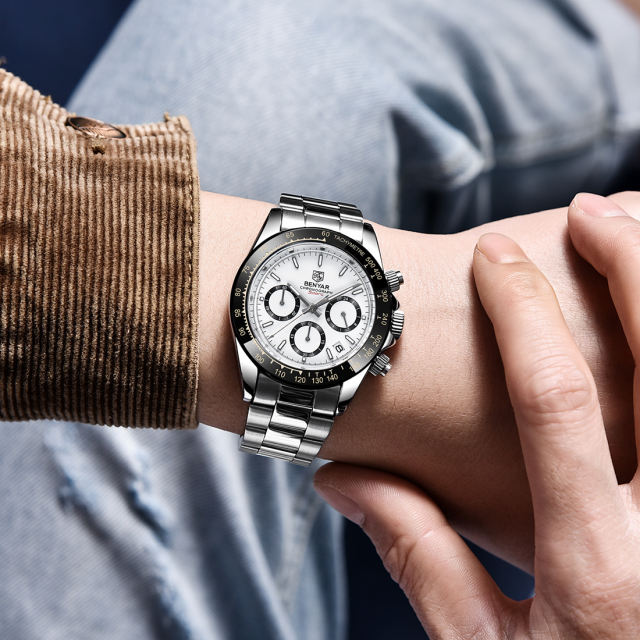 BENYAR Luxury Men's Watches Business Chronograph Stainless Steel Men Quartz Wristwatches Sports Fashion Diver Watch for Men