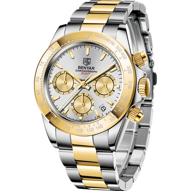 BENYAR Luxury Men's Watches Business Chronograph Stainless Steel Men Quartz Wristwatches Sports Fashion Diver Watch for Men