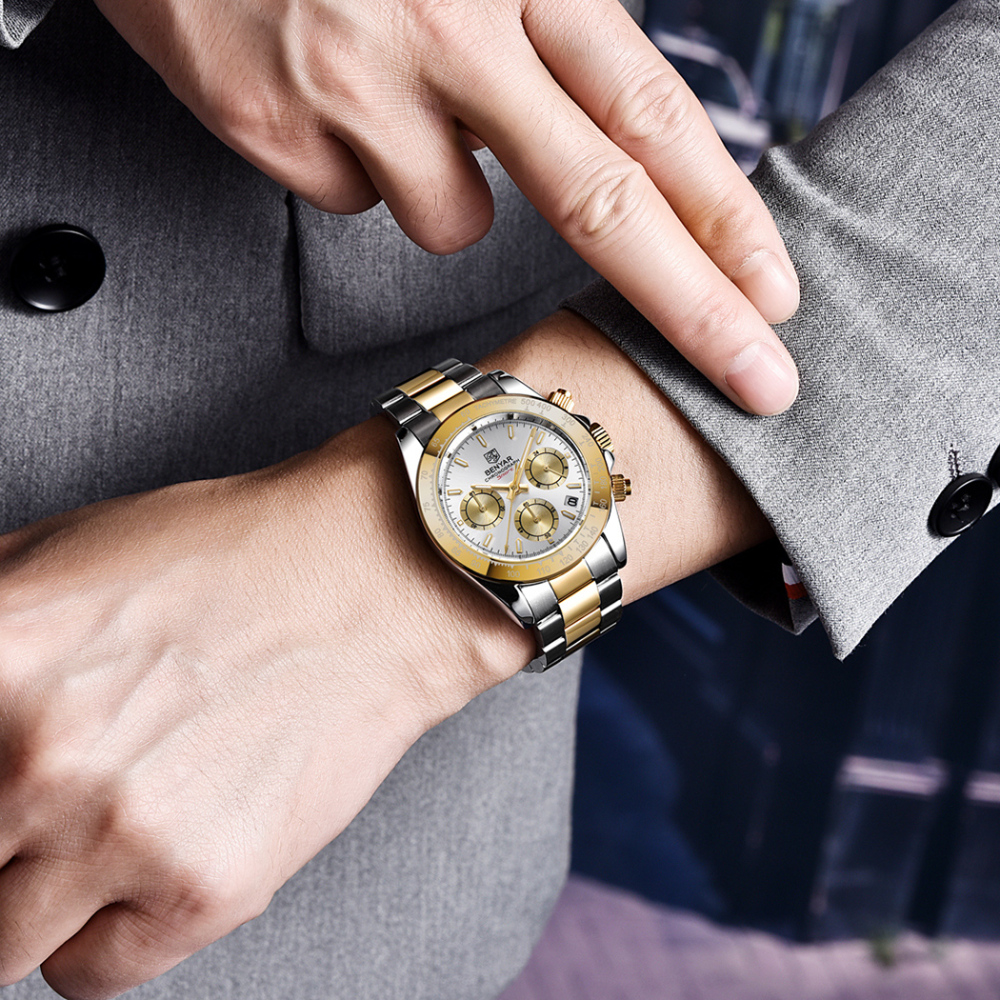 BENYAR Luxury Men's Watches Business Chronograph Stainless Steel Men Quartz Wristwatches Sports Fashion Diver Watch for Men