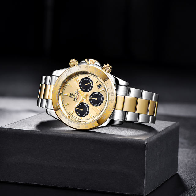 BENYAR Luxury Men's Watches Business Chronograph Stainless Steel Men Quartz Wristwatches Sports Fashion Diver Watch for Men