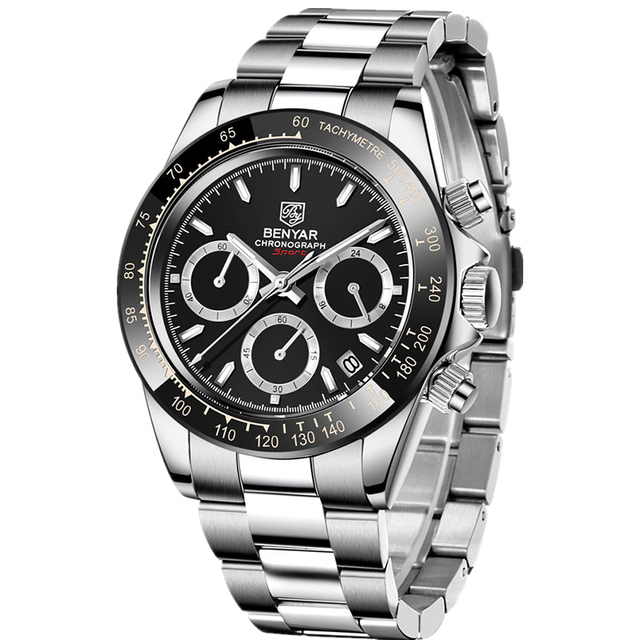 BENYAR Luxury Men's Watches Business Chronograph Stainless Steel Men Quartz Wristwatches Sports Fashion Diver Watch for Men