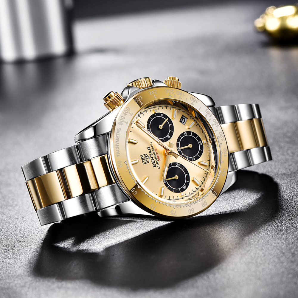 BENYAR Luxury Men's Watches Business Chronograph Stainless Steel Men Quartz Wristwatches Sports Fashion Diver Watch for Men