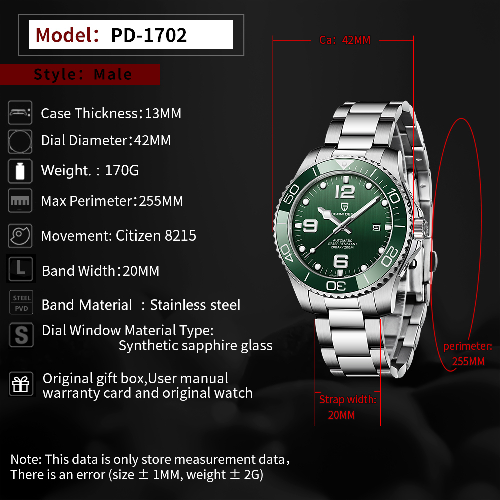 PAGANI DESIGN Men's Automatic Watches Mechanical Stainless Steel Japanese Movement Self Winding Business Waterproof Wristwatch
