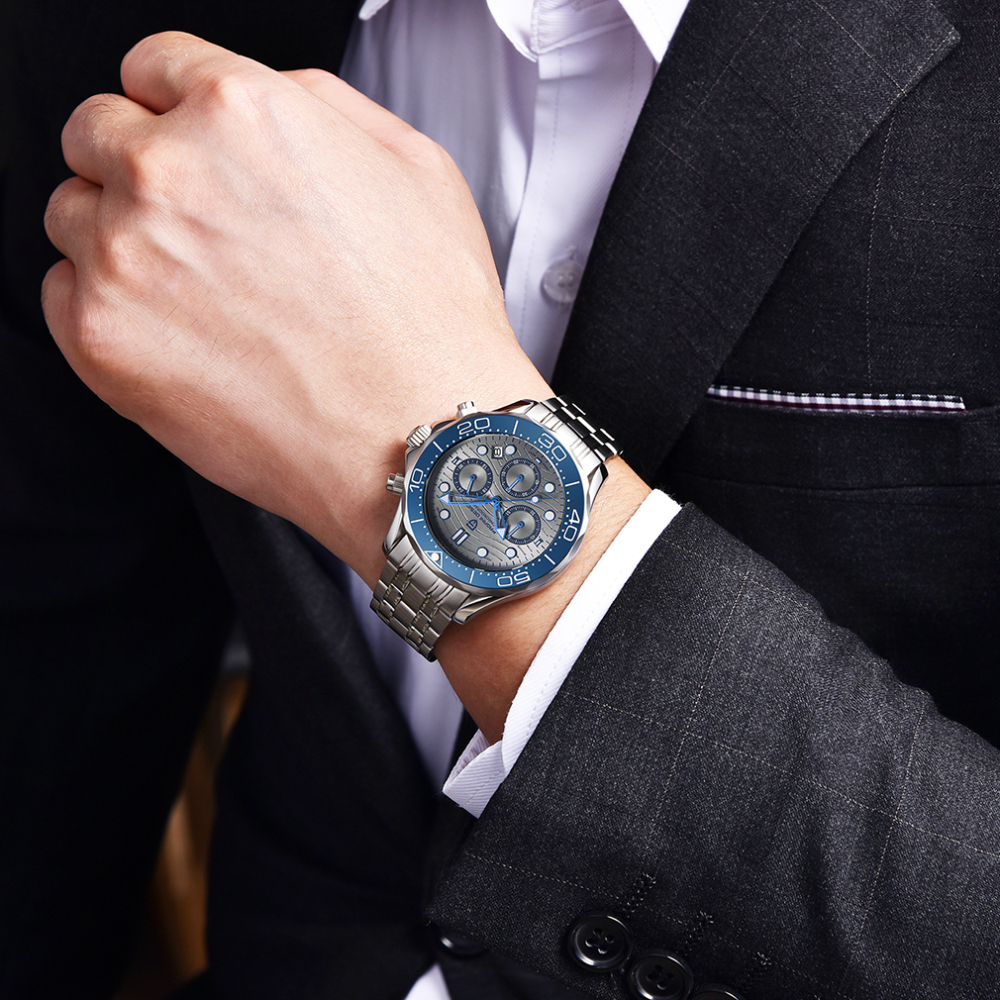 PAGANI DESIGN PD-1718 Quartz Men's Watches Stainless Steel Business Sports Chronograph Wrist Watch for Men Sapphire Dial Glass Auto Date