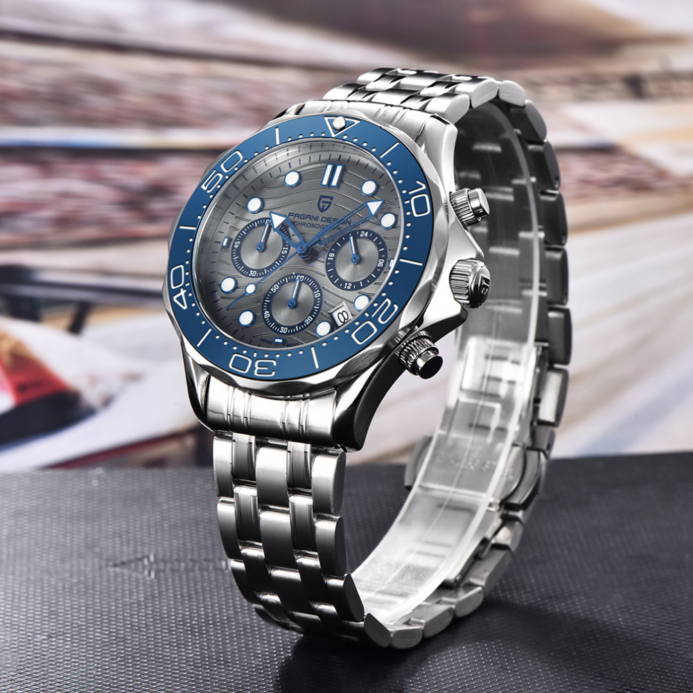 PAGANI DESIGN PD-1718 Quartz Men's Watches Stainless Steel Business Sports Chronograph Wrist Watch for Men Sapphire Dial Glass Auto Date