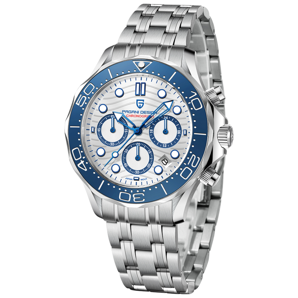 PAGANI DESIGN PD-1718 Quartz Men's Watches Stainless Steel Business Sports Chronograph Wrist Watch for Men Sapphire Dial Glass Auto Date