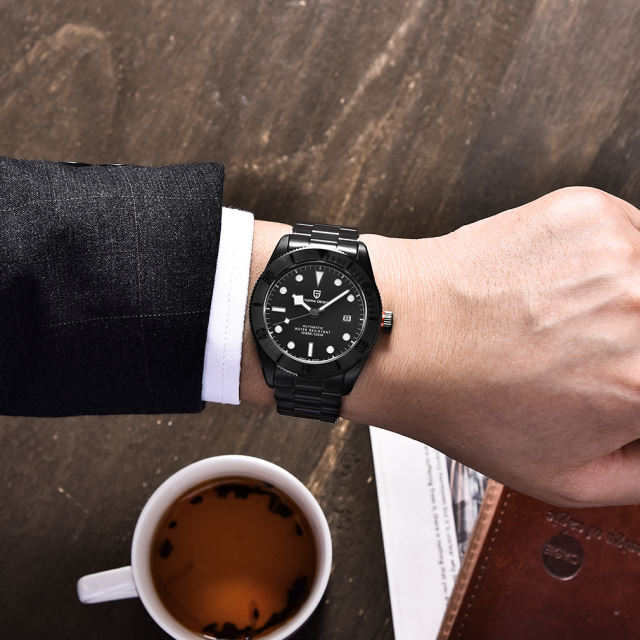 PAGANI DESIGN Men's Automatic Watches NH35A Black Bay Homage Stainless Steel Waterproof Wrist Watch for Men Auto Date Fold-over Clasp