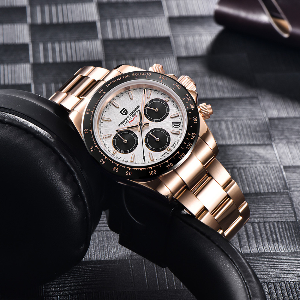 PAGANI DESIGN PD-1644 full Gold Men's Quartz Watches Sports Chronograph Wrist Watch with VK63 Movement Sapphire Glass Waterproof  Wristwatch