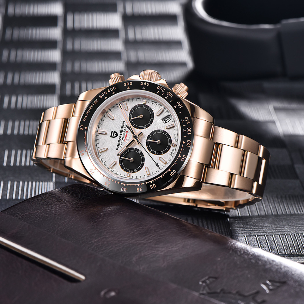 PAGANI DESIGN full Gold Men's Quartz Watches Daytona Homage Wrist Watch with Seiko VK63 Movement Sapphire Glass Waterproof PD 1644