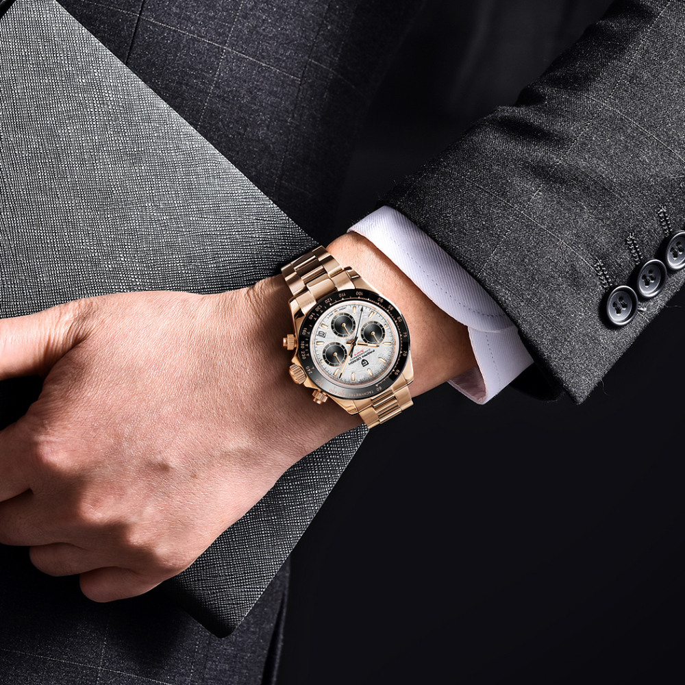 PAGANI DESIGN PD-1644 full Gold Men's Quartz Watches Sports Chronograph Wrist Watch with VK63 Movement Sapphire Glass Waterproof  Wristwatch
