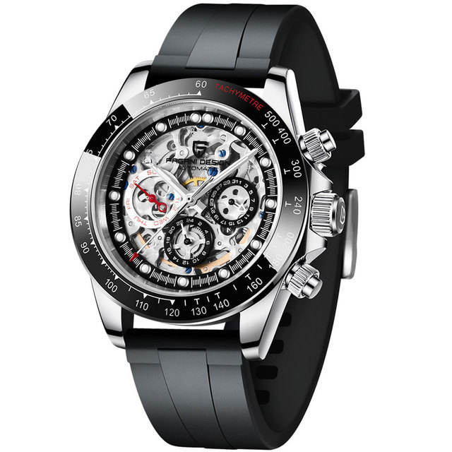 PAGANI DESIGN Men's Skeleton Automatic Watches Daytona Homage Stainless Steel Waterproof Wrist Watch with Sapphire Glass