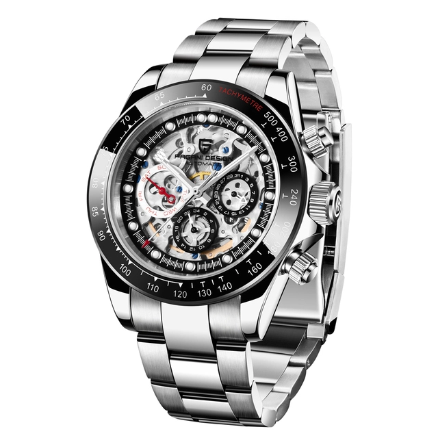 PAGANI DESIGN Men's Skeleton Automatic Watches Daytona Homage Stainless Steel Waterproof Wrist Watch with Sapphire Glass