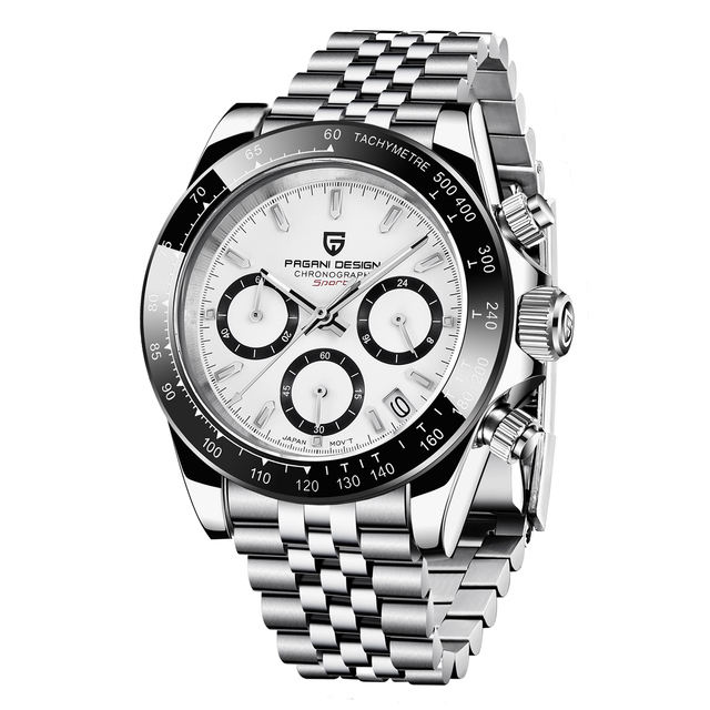 PAGANI DESIGN Men's Quartz Watches Chronograh Sports Wrist Watch with Seiko VK63 Movement Sapphire Glass Waterproof Stainless Steel Strap Ceramic Bezel