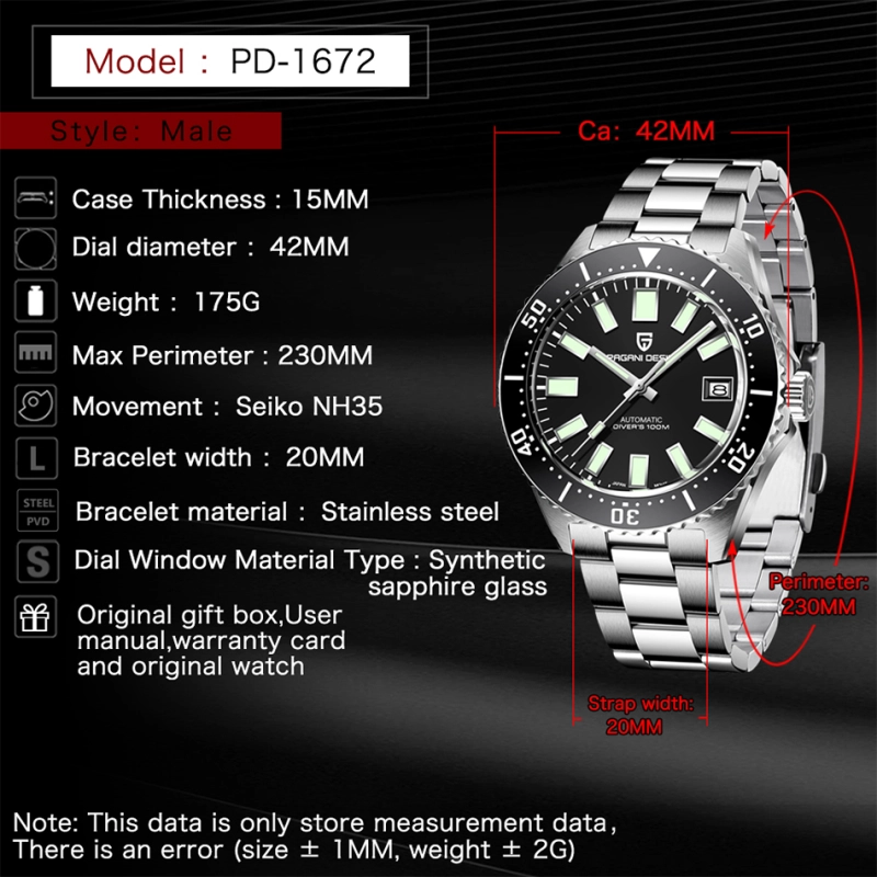 PAGANI DESIGN Classic Fashion Luxury Automatic Mens Watches Top Brand Sapphire Glass Stainless Steel Waterproof Mechanical Watch 1672