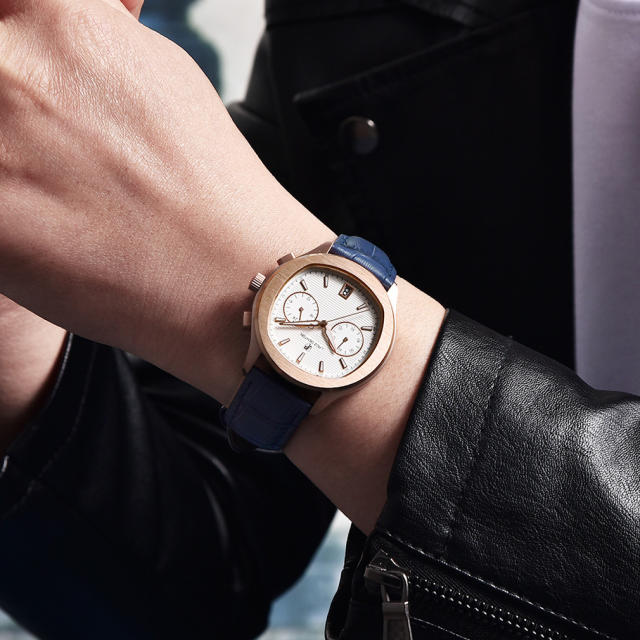 LACZ DENTON New Men's Quartz Watches Full Brush Stainless Steel Waterproof Wrist Watch with Genuine Leather Watchband