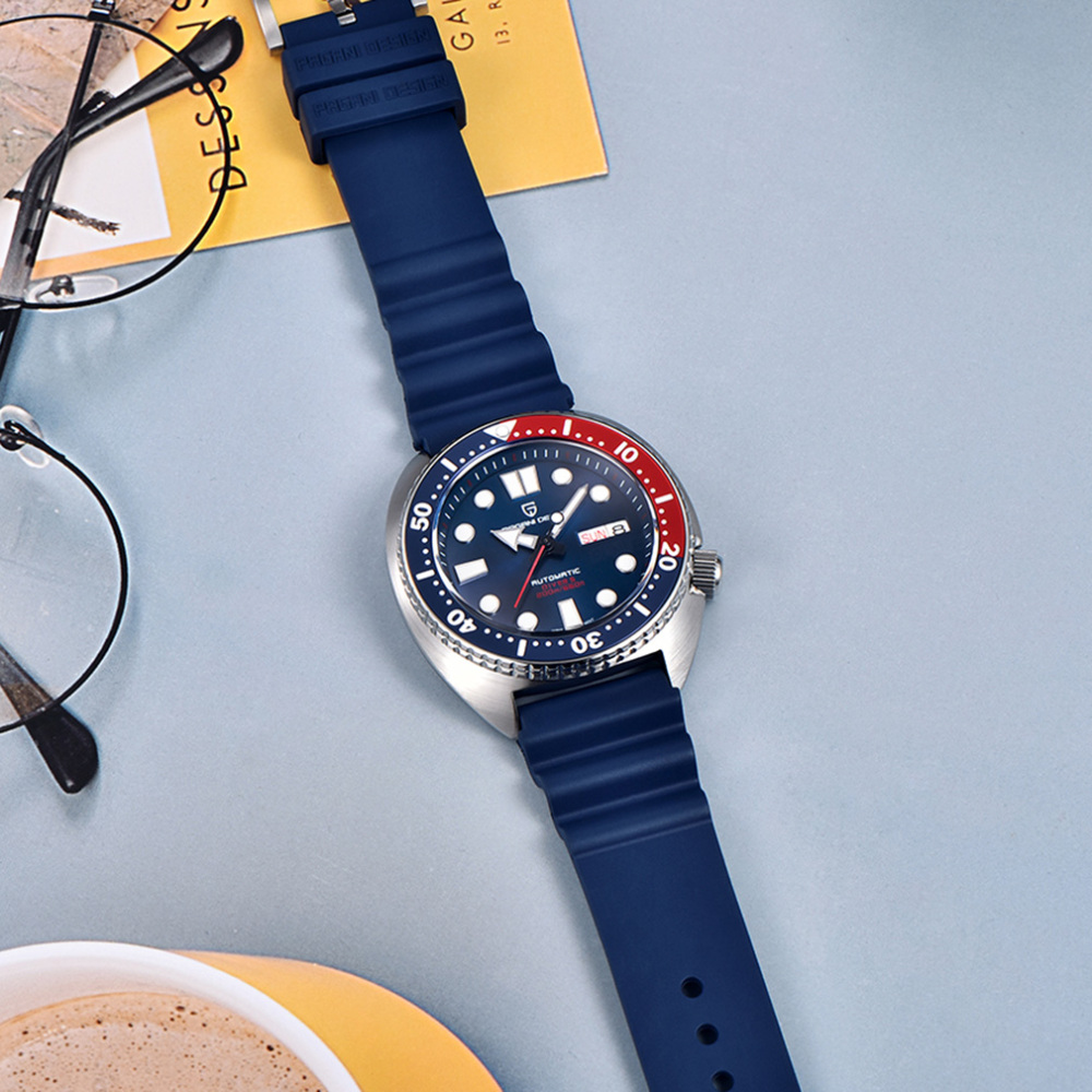 PAGANI DESIGN New Men's Automatic Watches Waterproof Stainless Steel Sea Turtle Homage Wrist Watches for Men Sport Watch with Silicone Watchband 1696