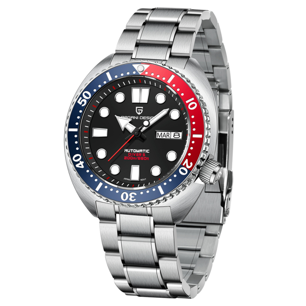 PAGANI DESIGN New Men's Automatic Watches Waterproof Stainless Steel Sea Turtle Homage Wrist Watches for Men Sport Watch with Silicone Watchband 1696