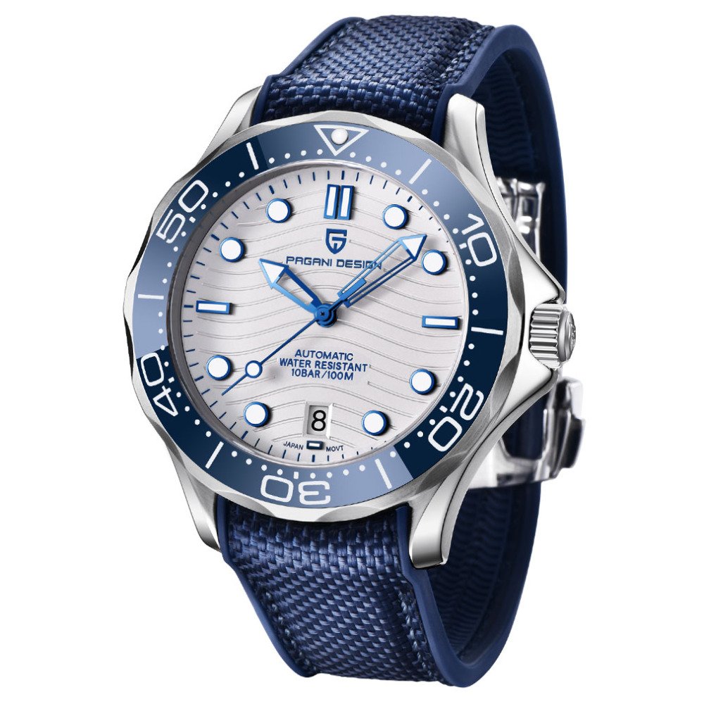 PAGANI DESIGN PD-1685 Men's Automatic Watches Stainless Steel Sports Wrist Watch for Men with Waves NH35A Movement Ceramic Bezel Rubber Strap 1685