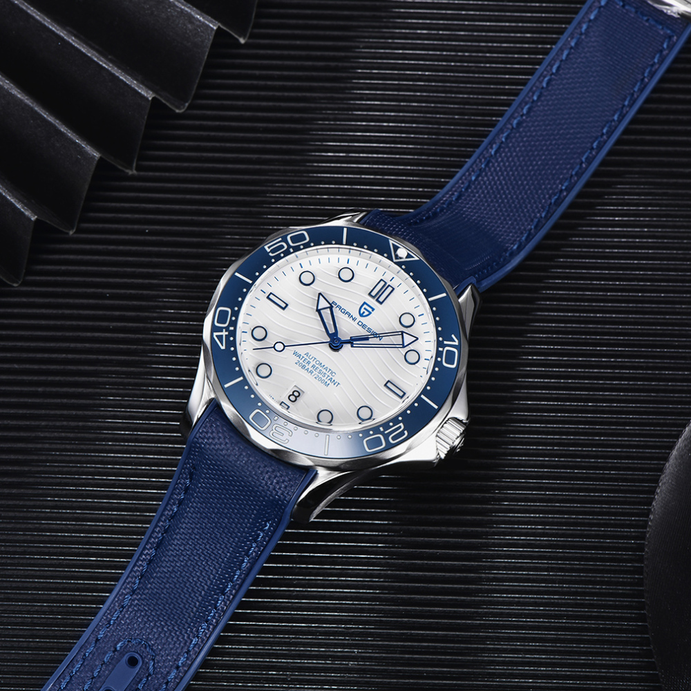 PAGANI DESIGN PD-1685 Men's Automatic Watches Stainless Steel Sports Wrist Watch for Men with Waves NH35A Movement Ceramic Bezel Rubber Strap 1685