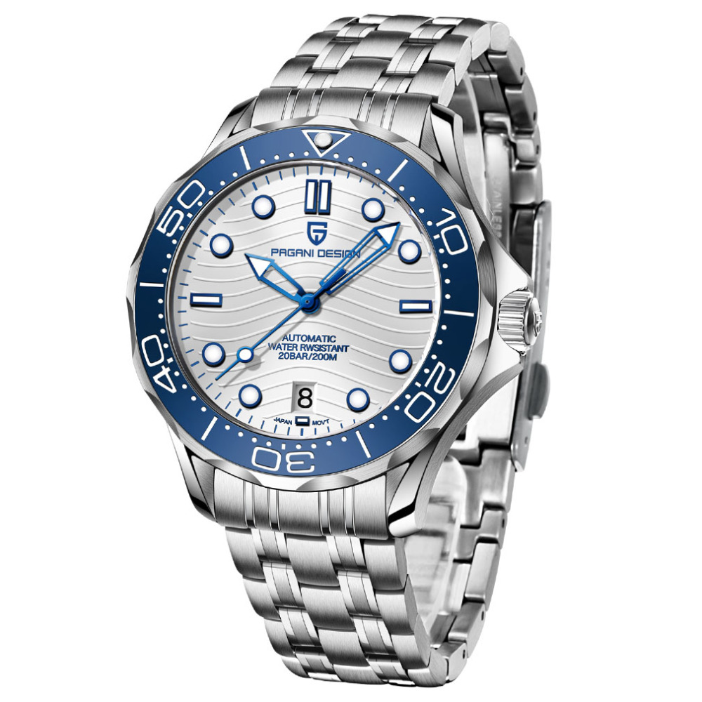 PAGANI DESIGN New Men's Automatic Watches Seamaster Homage with Waves Seiko NH35A Movement Ceramic Bezel Rubber Strap 1685