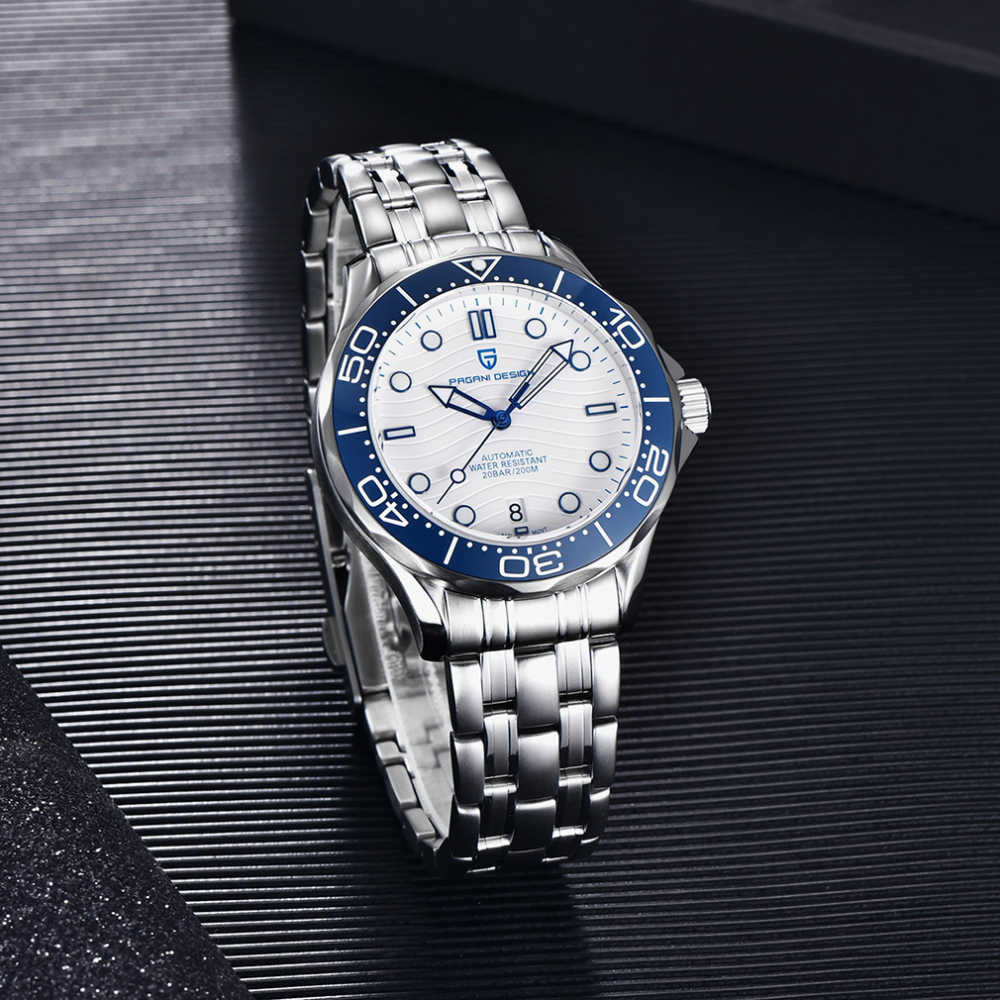 PAGANI DESIGN PD-1685 Men's Automatic Watches Stainless Steel Sports Wrist Watch for Men with Waves NH35A Movement Ceramic Bezel Rubber Strap 1685