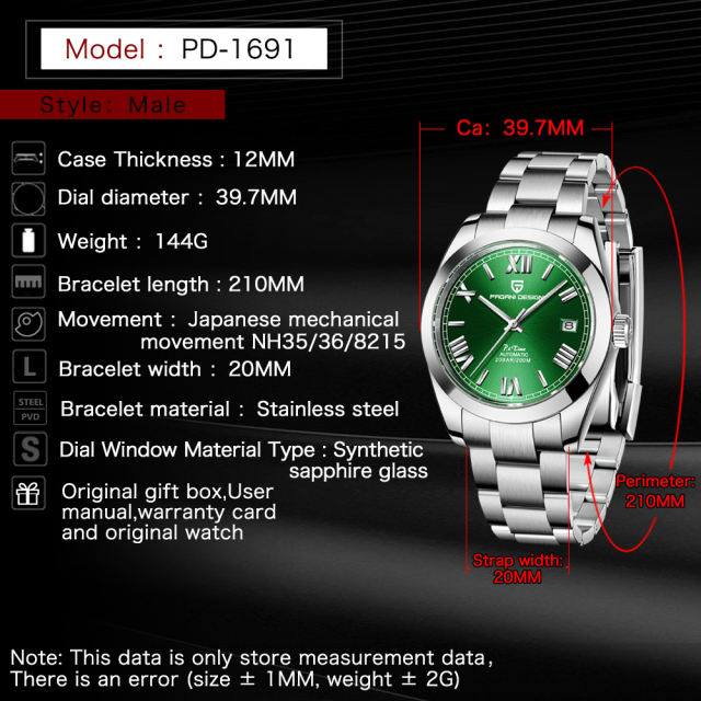 PAGANI DESIGN Casual Men's Automatic Mechanical Watches full Stainless Steel Waterproof Wrist Watches for Men PD 1691