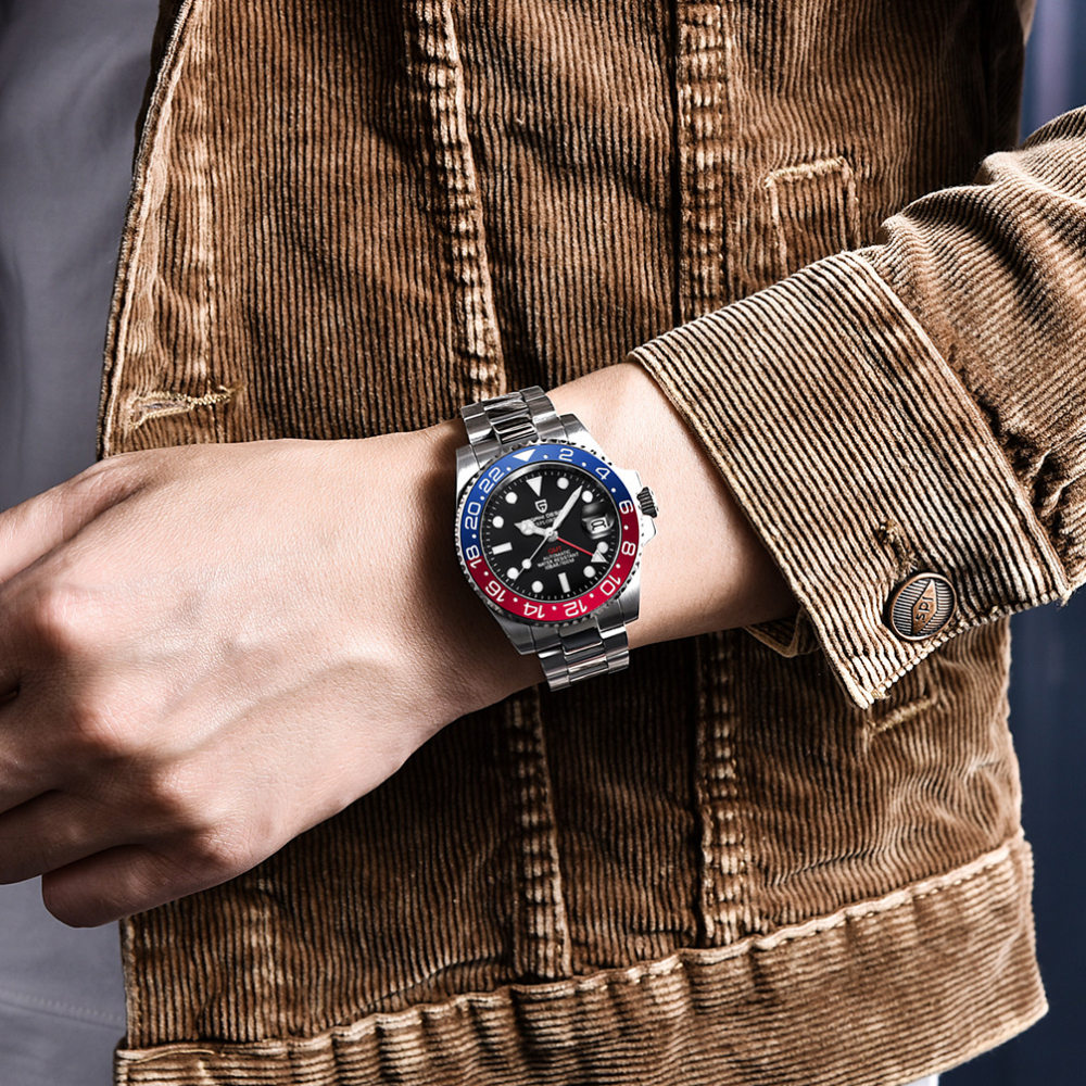 PAGANI DESIGN Men's Watches Automatic GMT Mechanical Stainless Steel Waterproof Wrist Watch for Men Jubilee Bracelet Sapphire Glass